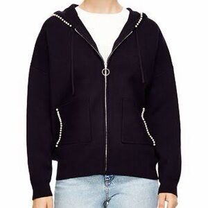 Sandro Sweater Hoodie Jacket with Pearl Accents
